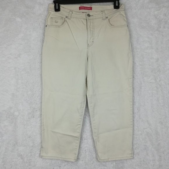 Gloria Vanderbilt Womens Jeans Crop ‎ Denim High Rise Cream Khaki 10 - Picture 1 of 10